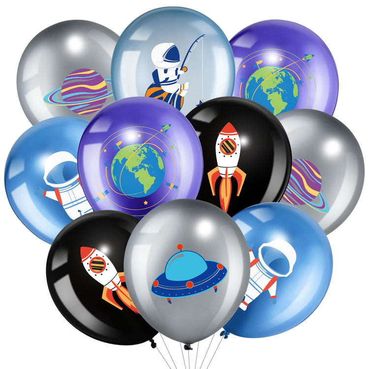 48 Pieces Outer Space UFO Party Balloons 12 Inch Latex Galaxy Space Theme Party Balloon Metallic Rocket Astronaut Planet Balloon for Girl Boy Kid Space Birthday Party Baby shower Decoration Supply - Y Files