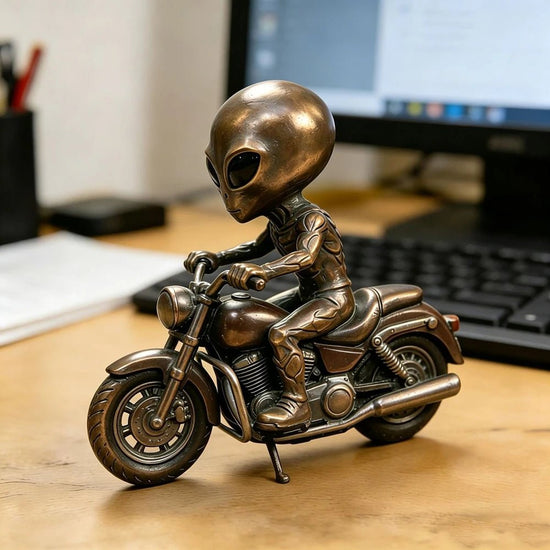 Alien Riding Motorcycle Statue UFO Theme Resin Sculpture Home Living Room Office Desktop Decoration Creative Gifts - Y Files