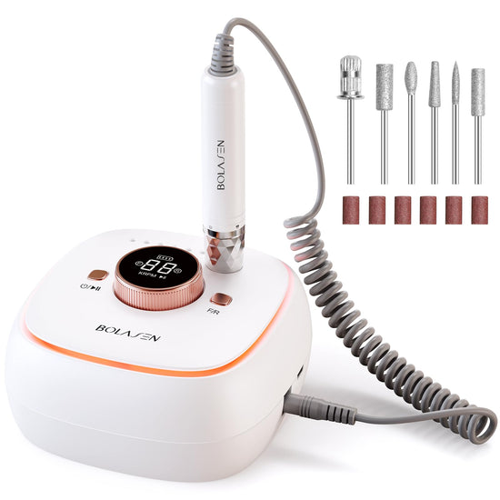 BOLASEN 40000RPM Professional Brushless Nail Drill 7800mAh Rechargeable Cordless Electric Nail File Fast Removal Nail Drill for Acrylic Gel Nail Auto Start-Stop Perfect for Salon Use HaloDrill 10 - Y Files