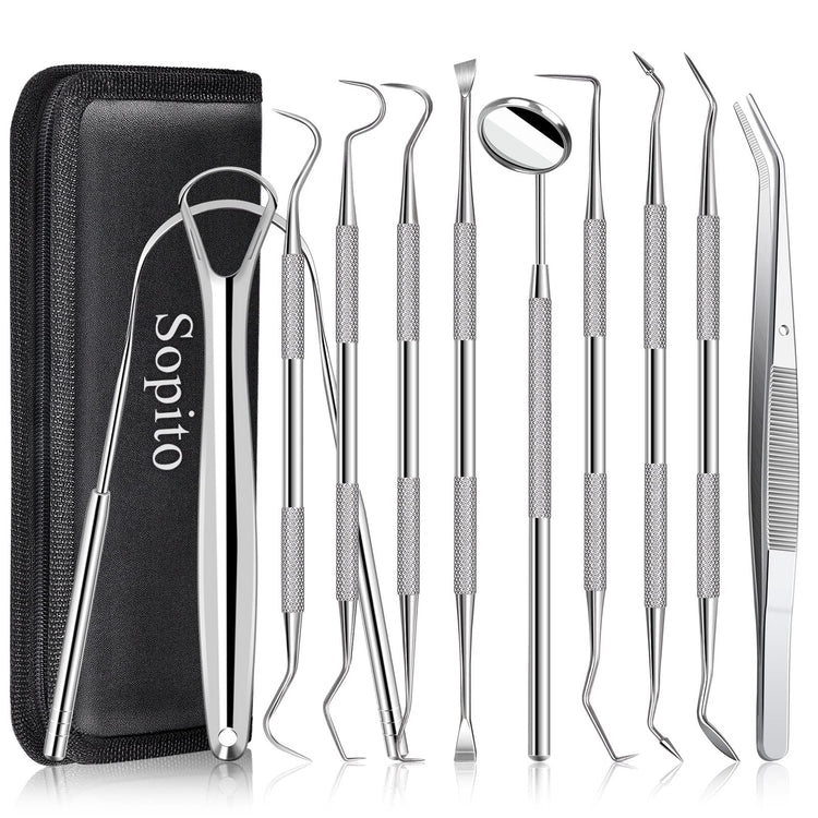 Dental Tools Sopito 11pcs Teeth Cleaning Tools Stainless Steel Dental Scraper Scaler Pick Plaque Remover Set - Y Files