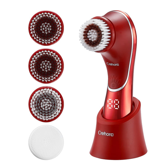 Facial Cleansing Brush Electric Face Scrubber Facial Cleansing Brush Rechargeable IPX-7 Waterproof Rotating Face Scrubber for Exfoliating Massaging and Deep Cleansing with 4 Brush Heads - Y Files