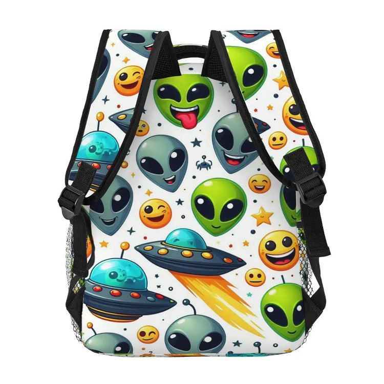 Green Alien And UFO Pattern Student Backpack School Bag Hiking Travel Daypack for Men Women Fashion Bookbag Shoulder Bags - Y Files
