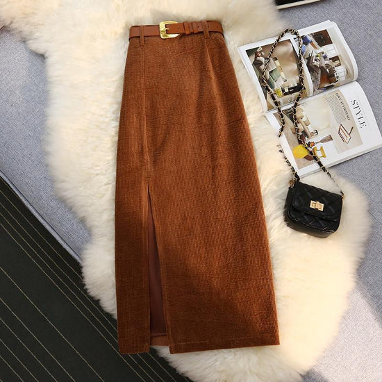 High Waist A-Line Corduroy Skirt for Women - Y Files