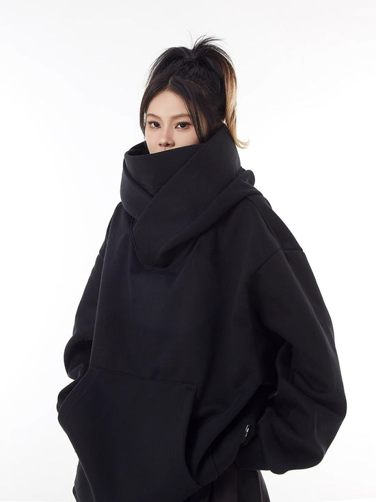 Loose High Collar Fleece Lined Hoodie - Y Files