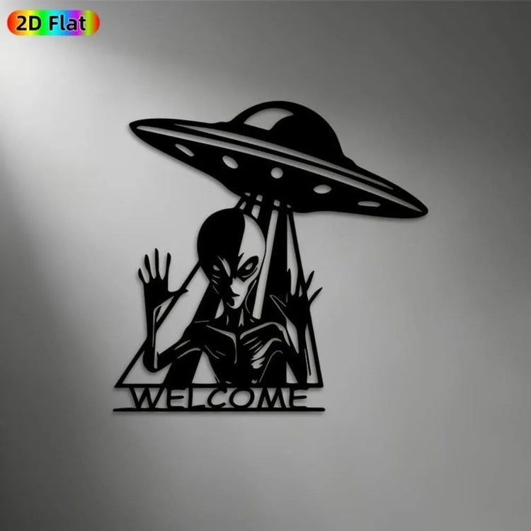Retro UFO Metal Plate Wall Art, rustproof alien pattern hanging ornament suitable for indoor home and outdoor garden decoration - Y Files