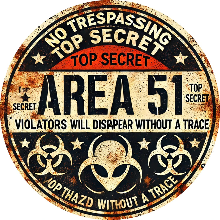 Vintage Area 51 Metal Wall Sign - Alien UFO & Danger Symbols, Rustic Design with Weathered Look, Perfect for Home, Office, or Re - Y Files