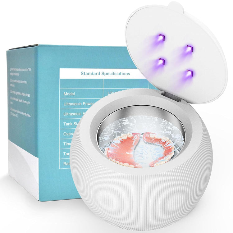 Voraiya Ultrasonic UV Cleaner for Dentures Aligner Retainer Whitening Trays Night Dental Mouth Guard Toothbrush Head Ultrasonic Jewelry Cleaner Machine for all dental Appliances Diamon (White) - Y Files