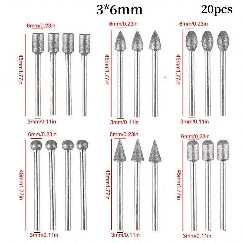 20PC Diamond Grinding Heads - Y Files
