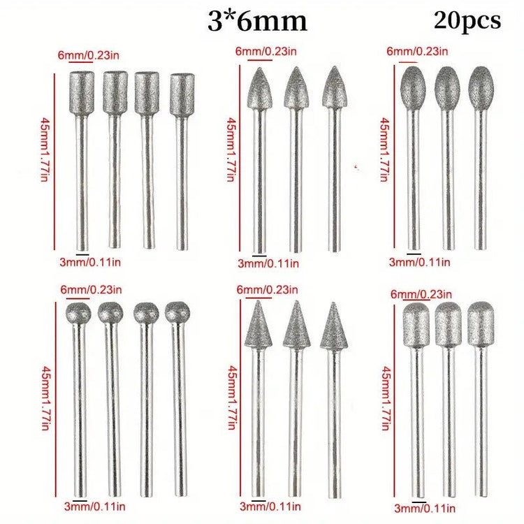 20PC Diamond Grinding Heads - Y Files