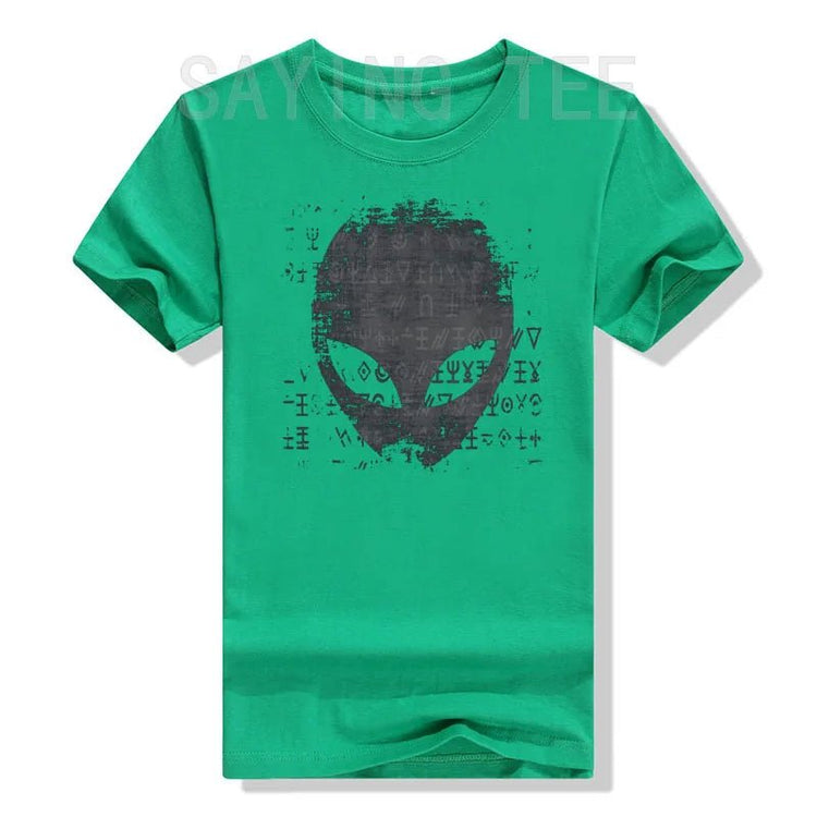 Alien Head Shirt Aliens Symbols Writing UFO T-Shirts Space Buffs Graphic Tee Y2k Top Funny Conspiracy Theorists Outfits Gifts - Y Files