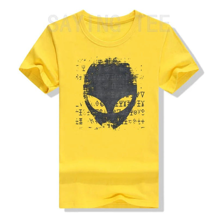 Alien Head Shirt Aliens Symbols Writing UFO T-Shirts Space Buffs Graphic Tee Y2k Top Funny Conspiracy Theorists Outfits Gifts - Y Files