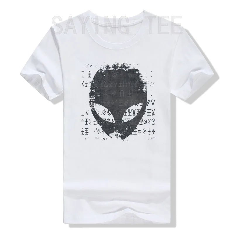 Alien Head Shirt Aliens Symbols Writing UFO T-Shirts Space Buffs Graphic Tee Y2k Top Funny Conspiracy Theorists Outfits Gifts - Y Files
