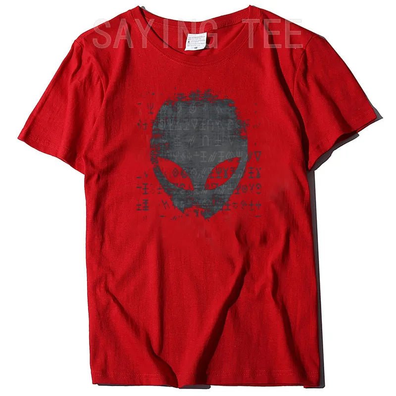 Alien Head Shirt Aliens Symbols Writing UFO T-Shirts Space Buffs Graphic Tee Y2k Top Funny Conspiracy Theorists Outfits Gifts - Y Files