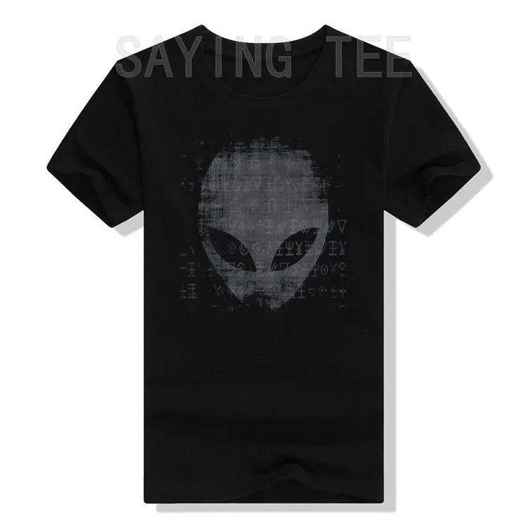 Alien Head Shirt Aliens Symbols Writing UFO T-Shirts Space Buffs Graphic Tee Y2k Top Funny Conspiracy Theorists Outfits Gifts - Y Files