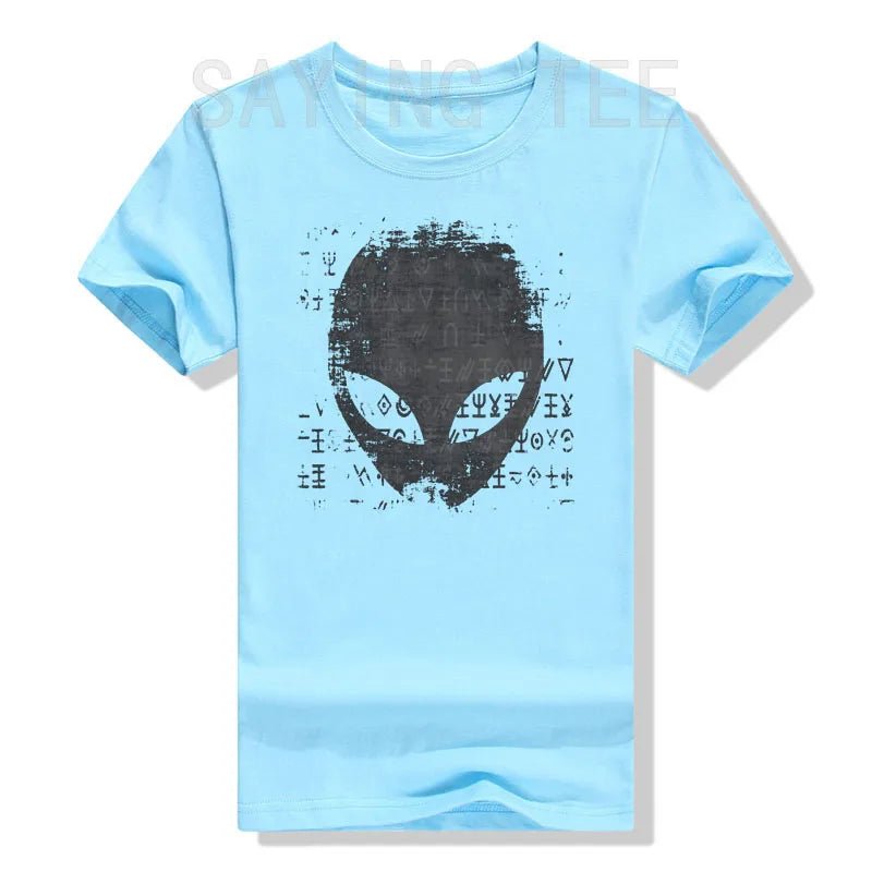 Alien Head Shirt Aliens Symbols Writing UFO T-Shirts Space Buffs Graphic Tee Y2k Top Funny Conspiracy Theorists Outfits Gifts - Y Files