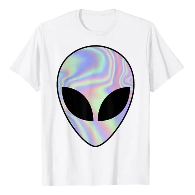Alien Head T-Shirt Colorful Alien-Ufo Rave Tee Y2k Top I Want To Believe Graphic Outfits Funny Believers In Life on Mars Clothes - Y Files
