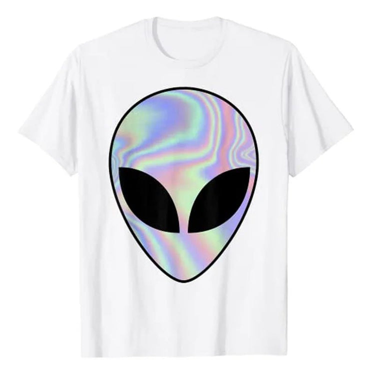 Alien Head T-Shirt Colorful Alien-Ufo Rave Tee Y2k Top I Want To Believe Graphic Outfits Funny Believers In Life on Mars Clothes - Y Files