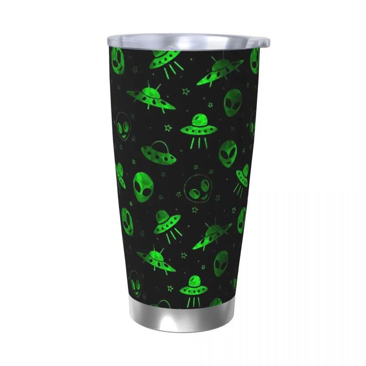 Aliens And UFOs Pattern Stainless Steel Tumbler Vacuum Insulated Mugs Thermal Cold Cups Straws With Lid 20oz - Y Files