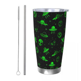 Aliens And UFOs Pattern Stainless Steel Tumbler Vacuum Insulated Mugs Thermal Cold Cups Straws With Lid 20oz - Y Files