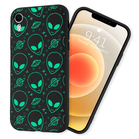 Aliens Phone Case Compatible with iPhone XR 6.1 inch Cute Flower Design Slim Rubber Liquid Silicone Cover and Soft All-Round Protection Shell with Microfiber Lining（Black） - Y Files