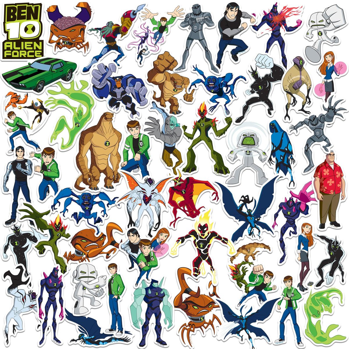 Ben 10 Alien Force Characters 50ct Vinyl Large Deluxe Stickers Variety Pack - Laptop Water Bottle Scrapbooking Tablet Skateboard Indoor/Outdoor - Y Files