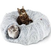 Bininl Cat Tunnel Bed for Indoor Cats Peekaboo Cat Cave Donut Tunnel for Cat with Washable Circle Cushion Interior Cat Play Tunnel (34 Inch Grey) - Y Files