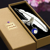 Chinese Style Metal Feather Bookmark with Preserved Flowers - Y Files