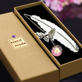 Chinese Style Metal Feather Bookmark with Preserved Flowers - Y Files