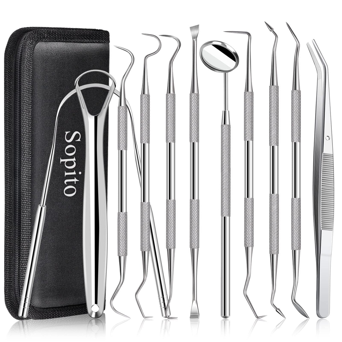 Dental Tools Sopito 11pcs Teeth Cleaning Tools Stainless Steel Dental Scraper Scaler Pick Plaque Remover Set - Y Files