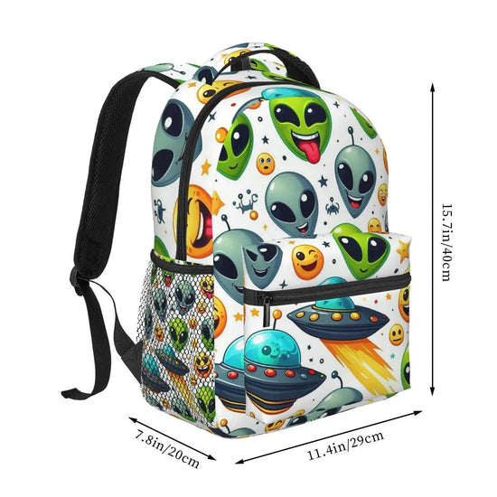Green Alien And UFO Pattern Student Backpack School Bag Hiking Travel Daypack for Men Women Fashion Bookbag Shoulder Bags - Y Files