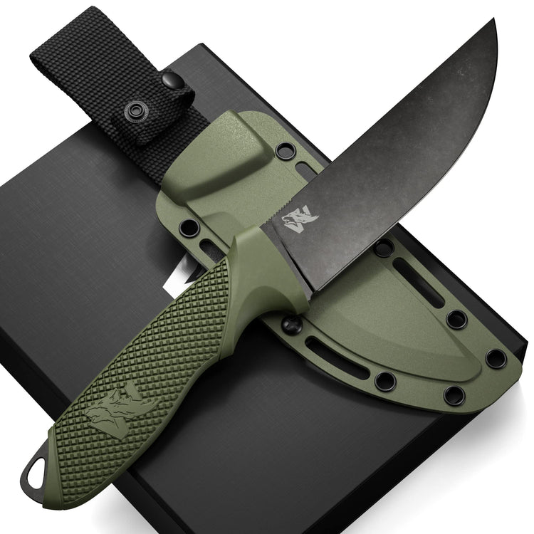 ODENWOLF W-FLAT Full Tang Survival Knife with Sheath - Stylish Tactical Fixed Blade Knife - Made of D2 Steel - Bushcraft and Camping Knife Survival - Perfect EDC Hunting Knife with TPE Handle - Y Files