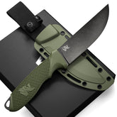 ODENWOLF W-FLAT Full Tang Survival Knife with Sheath - Stylish Tactical Fixed Blade Knife - Made of D2 Steel - Bushcraft and Camping Knife Survival - Perfect EDC Hunting Knife with TPE Handle - Y Files