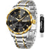 OLEVS Watches for Men Business Dress Two-Tone Black Men Watch Diamond Stainless Steel Big Dial Waterproof Analog Date Wristwatch - Y Files