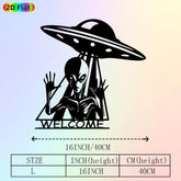Retro UFO Metal Plate Wall Art, rustproof alien pattern hanging ornament suitable for indoor home and outdoor garden decoration - Y Files