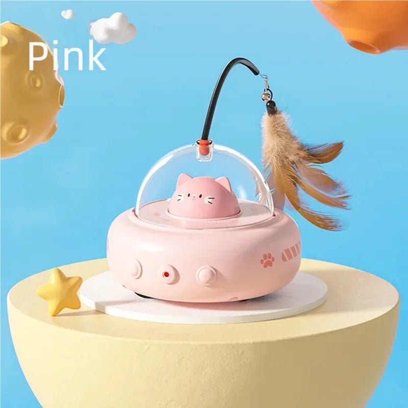 Smart UFO Electric Cat Teaser Stick Automatic Interactive Pet Toy Replaceable Feather Bell Design Daily Cat Training Play Toys - Y Files