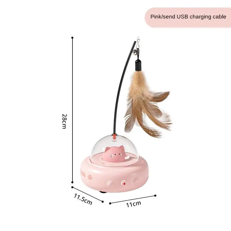 Smart UFO Electric Cat Teaser Stick Automatic Interactive Pet Toy Replaceable Feather Bell Design Daily Cat Training Play Toys - Y Files