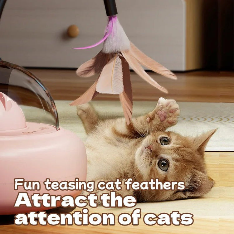 Smart UFO Electric Cat Teaser Stick Automatic Interactive Pet Toy Replaceable Feather Bell Design Daily Cat Training Play Toys - Y Files