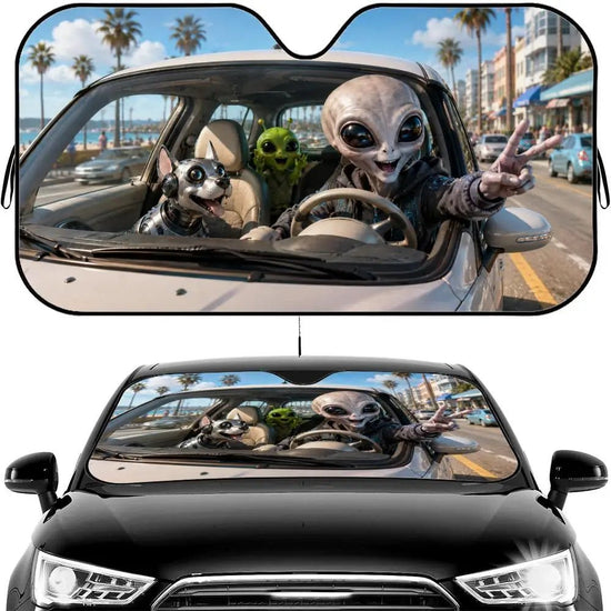 The Tech-Geek Alien Sun Visor Car Windshield Sun Shade UV Protection Heat Insulation Cover Universal Sun Protector - Y Files