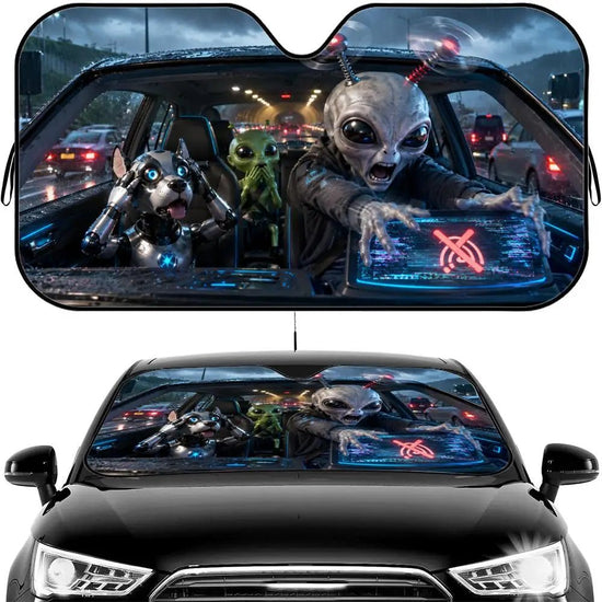 The Tech-Geek Alien Sun Visor Car Windshield Sun Shade UV Protection Heat Insulation Cover Universal Sun Protector - Y Files