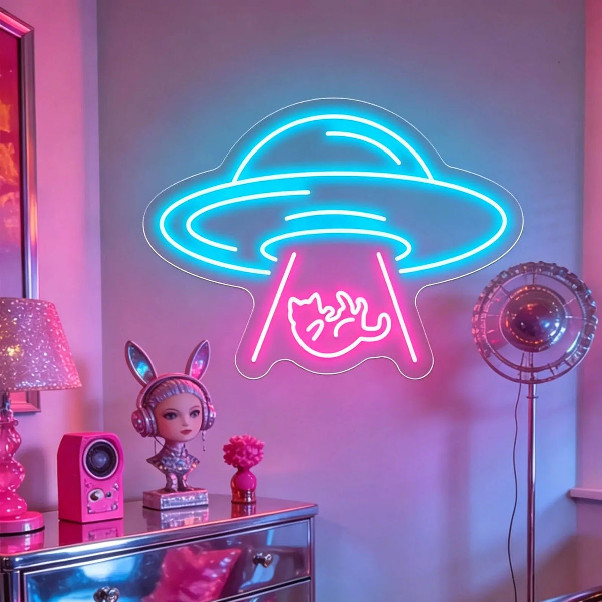 UFO Cat Neon Sign,Alien Cat LED Neon,Cute Cat Wall Decor,Gaming/Space Room Decor,Kawaii Bedroom Neon Sign,Cat Lover Gift - Y Files