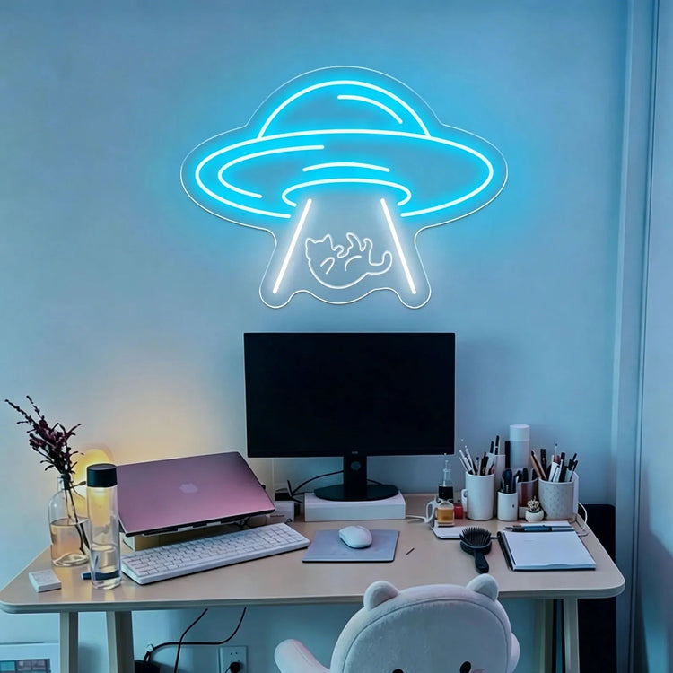 UFO Cat Neon Sign,Alien Cat LED Neon,Cute Cat Wall Decor,Gaming/Space Room Decor,Kawaii Bedroom Neon Sign,Cat Lover Gift - Y Files